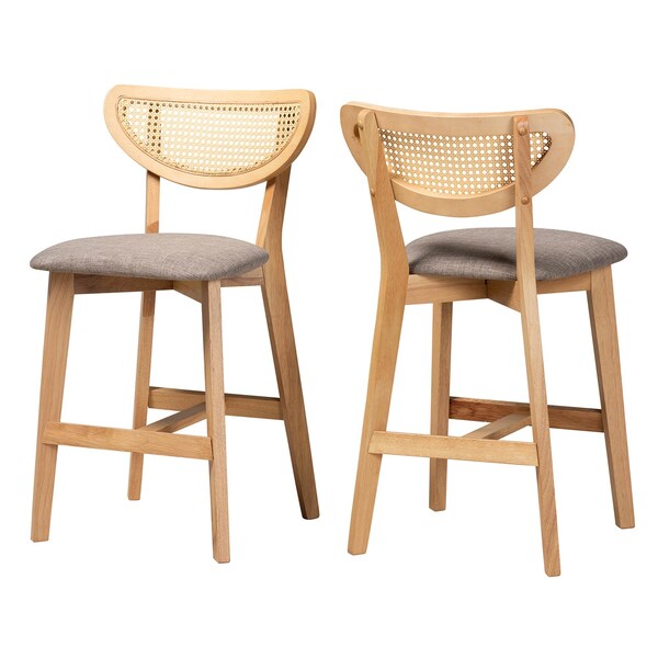 Baxton Studio Dannell Mid-Century Modern Grey Fabric and Natural Oak Finished Wood 2-Piece Counter Stool Set 235-2PC-13306-ZORO - main